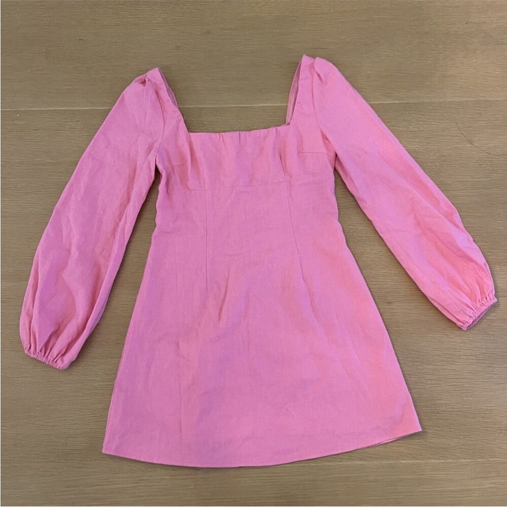 Princess Polly linen mini dress long sleeve pink dress